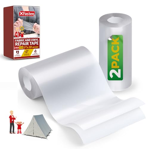 XFasten X Fasten Fabric and Vinyl Repair Tape, Clear, 3-Inches by 20-Inches (2-Set), Waterproof Vinyl Repair Hole Patch Kit for Tent, Exercise Ball, Kayak, Inflatable Bed, Pool Float, and Airbed Mattress - Image 1