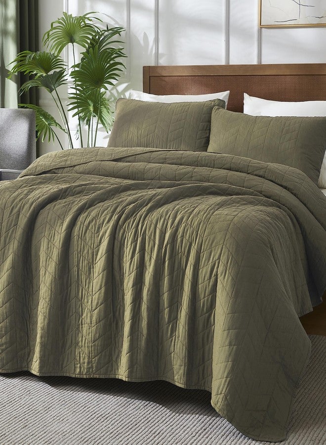 palassio Green Cotton Quilt Twin Size Bedding Sets with Pillow Shams, Olive Lightweight Soft Bedspread Coverlet, Sage Quilted Comforter Bed Cover for All Season, 2 Pieces, 68x86 inches - Image 2