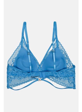 UNDIZ Women Padded Textured Bra, Blue  - Image 2