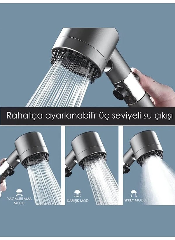 FAWER Faucet & Shower Filtered 3 Function High Pressure Comb Start Stop Gray Bathroom Shower Head  - Image 3