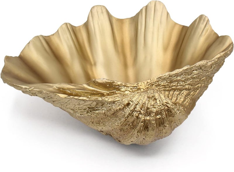 ALIWINER Medium Gold Scalloped Clam Shell Bowl Sea Shell Decor for Nautical Beach House,Coastal Decor Gift of Housewarming and Wedding Party - Image 1