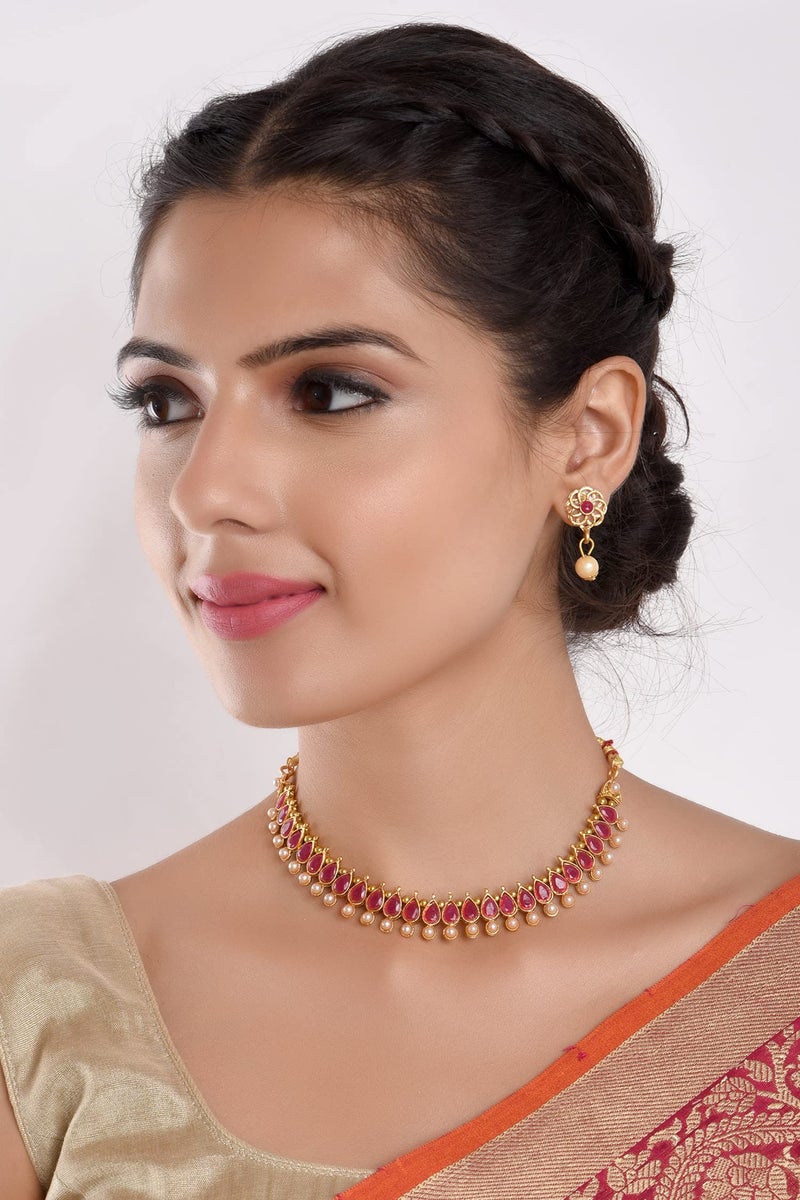 Efulgenz Indian Choker Sets Indian Jewelry Sets for Women Bollywood Faux Kundan Pearl Choker Necklace Earrings Set Wedding Jewelry for Women - Image 3