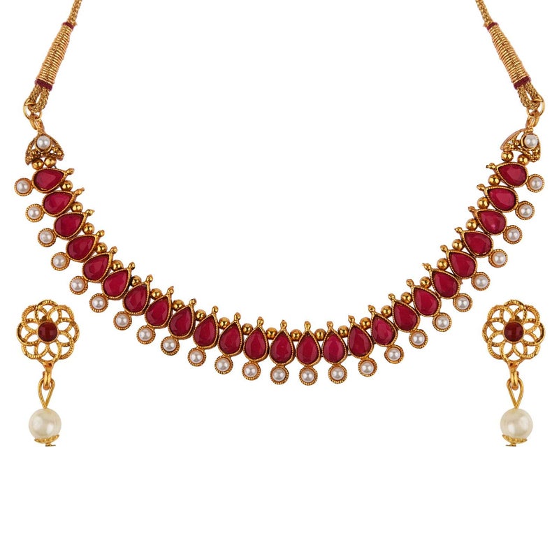 Efulgenz Indian Choker Sets Indian Jewelry Sets for Women Bollywood Faux Kundan Pearl Choker Necklace Earrings Set Wedding Jewelry for Women - Image 1