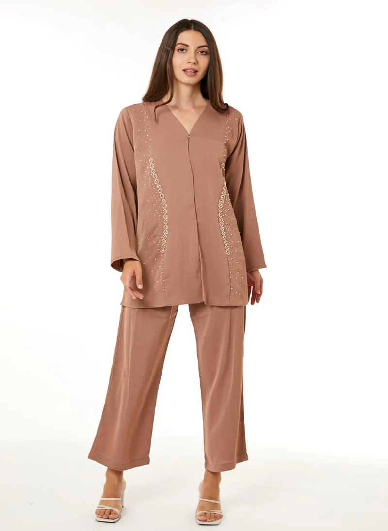 مويستريت Brown Zoom Top and Pants Set