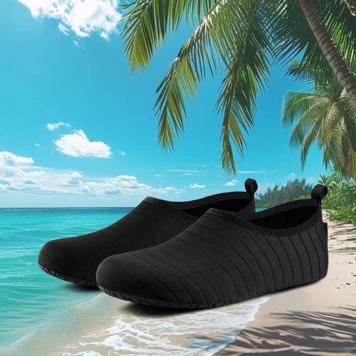 VIFUUR Water Sports Shoes Barefoot Quick-Dry Aqua Yoga Socks Slip-on for Men Women A Black 34-35 - Image 2