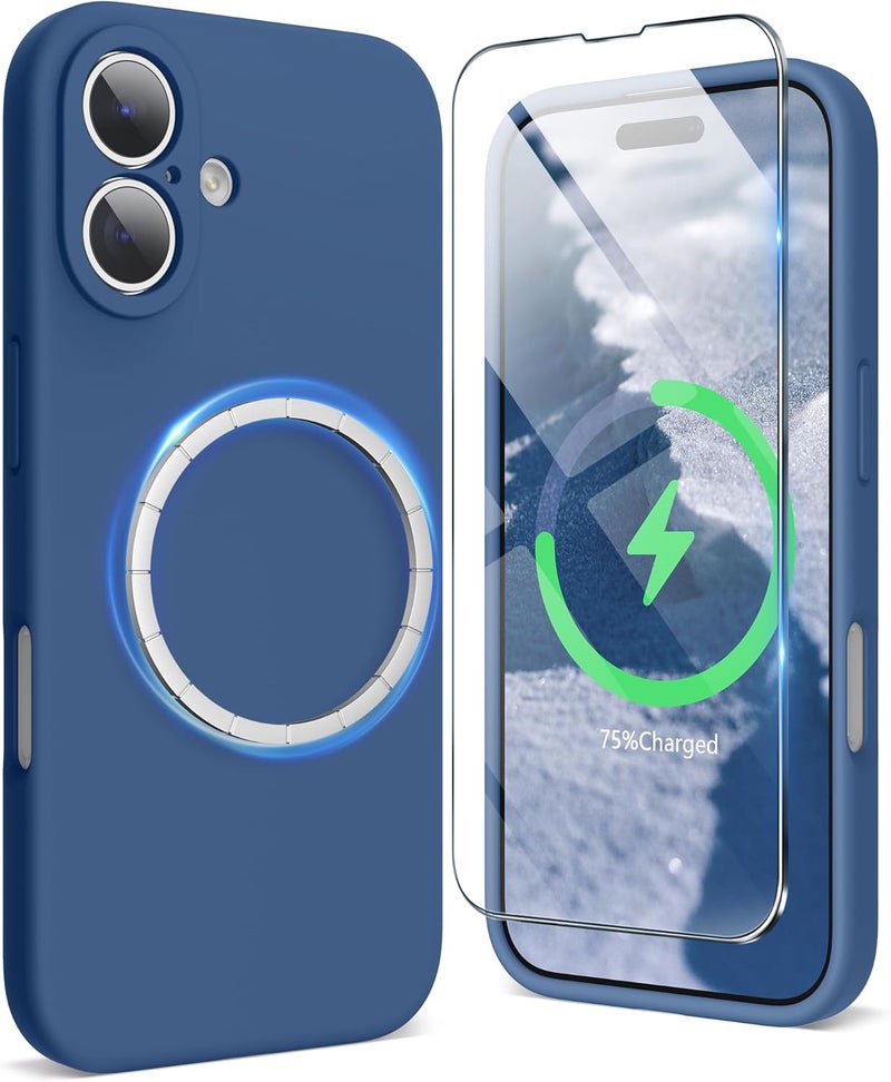 SURPHY Magnetic Silicone for iPhone 16 Case, Compatible with MagSafe, Camera Protective and Soft Microfiber Lining Shockproof Phone Case Cover 6.1 inch 2024, Blue Jay - Image 1