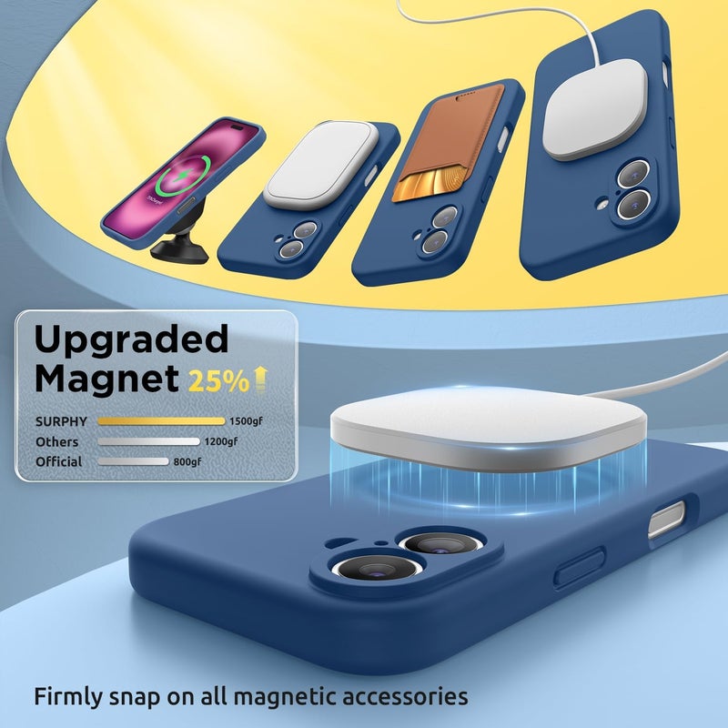 SURPHY Magnetic Silicone for iPhone 16 Case, Compatible with MagSafe, Camera Protective and Soft Microfiber Lining Shockproof Phone Case Cover 6.1 inch 2024, Blue Jay - Image 3