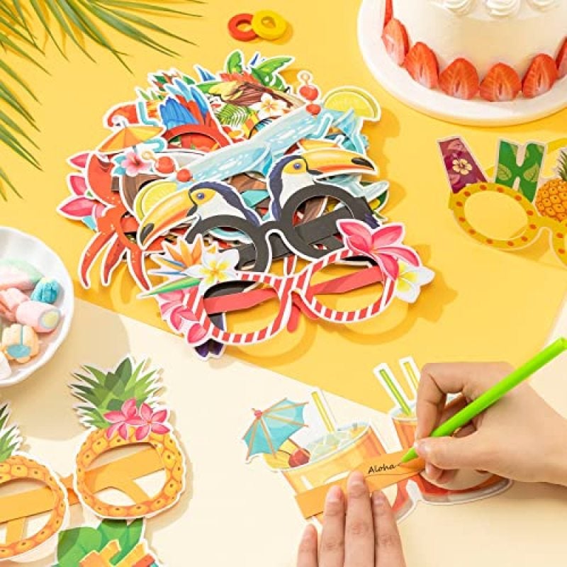 Tropical Paper Glasses 16 Pack Double-Sided DIY Customization Fun Luau Party Sunglasses - Essential Festive Event Gear for Beach Bash Decorations Hawaiian Photo Booth Props - Image 4
