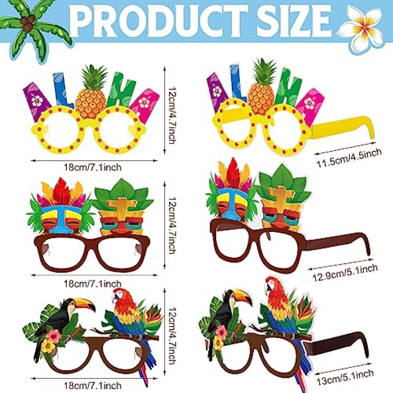 Tropical Paper Glasses 16 Pack Double-Sided DIY Customization Fun Luau Party Sunglasses - Essential Festive Event Gear for Beach Bash Decorations Hawaiian Photo Booth Props - Image 2