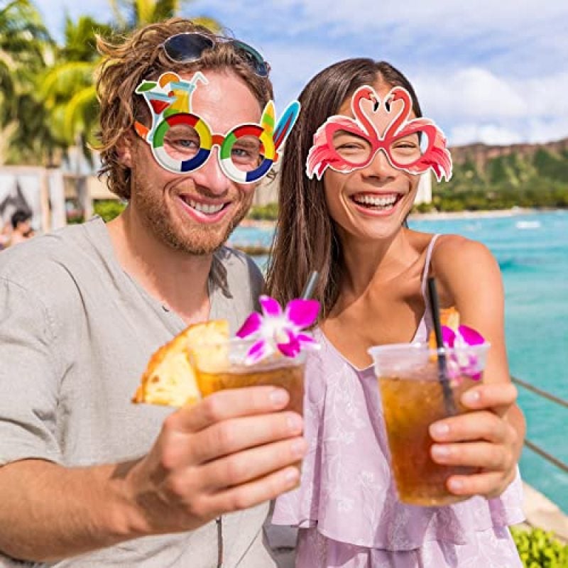 Tropical Paper Glasses 16 Pack Double-Sided DIY Customization Fun Luau Party Sunglasses - Essential Festive Event Gear for Beach Bash Decorations Hawaiian Photo Booth Props - Image 5