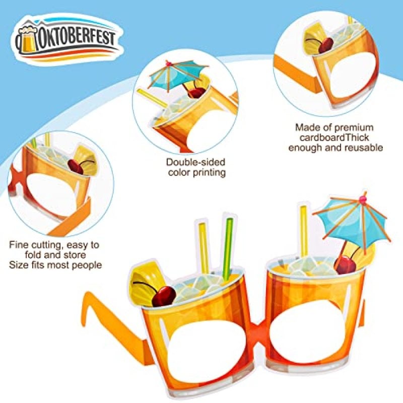 Tropical Paper Glasses 16 Pack Double-Sided DIY Customization Fun Luau Party Sunglasses - Essential Festive Event Gear for Beach Bash Decorations Hawaiian Photo Booth Props - Image 3