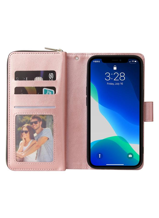 زبون جراب لهاتف iPhone 13 Pro 9 فتحات للبطاقات وحقيبة محفظة بسحاب وحافظة هاتف جلدية - Image 4