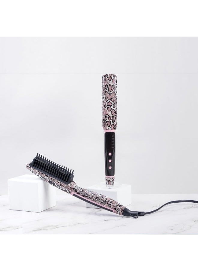 Calista - Triangl Pro Heated Detailer Brush, Smoothing, Anti-Frizz Professional Heat Styling Brush, Burn-Free Firm Bristles, Ionic and Ceramic Technology, 5 Heat Settings (11", Snakeskin) - Image 1