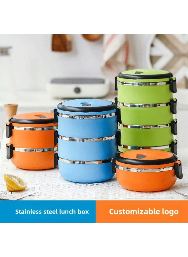 Stainless Steel Student Lunch Box 304 Bento Box Round Sealed Preservation Box Multi-Layer Convenient Insulation Lunch Box Printed LOGO-Specifications:201 High Quality Four-layer Frosted Model-Color:Green - Image 2