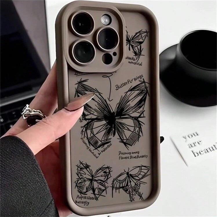 Cross-border Explosive Line Sketch Butterfly for Apple 11 Frosted 13 Protective Case 11promax Phone Case - Image 4