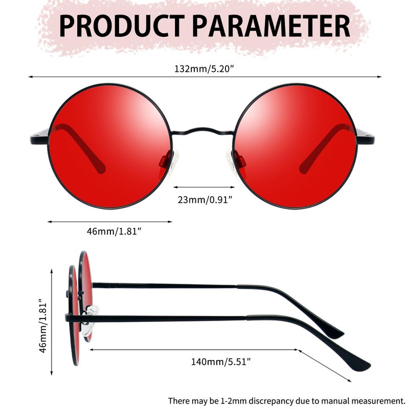 Joopin Small Round Sunglasses Circle Shades for Women Men Metal Circular Sun Glasses UV Protection Hippie Sunnies (Black Tinted Red) - Image 4