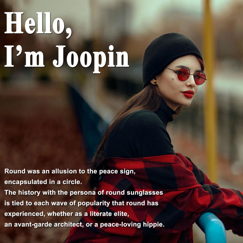 Joopin Small Round Sunglasses Circle Shades for Women Men Metal Circular Sun Glasses UV Protection Hippie Sunnies (Black Tinted Red) - Image 2