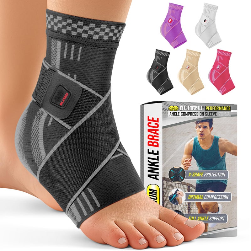 Ankle Brace for Women Men Plantar Fasciitis Relief Achilles Tendonitis Brace for Sprained Foot Ankle Compression Sleeve with Strap Black S