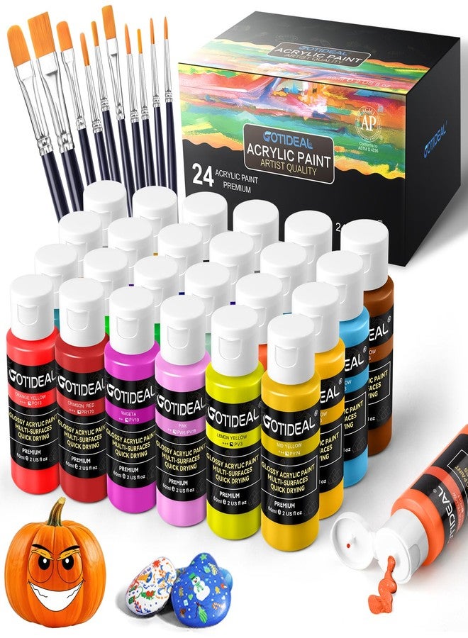 GOTIDEAL Acrylic Paint Set with Paint Brushes, 24 Colors(59ml, 2 oz) Art Craft Paint for Adults and Kids, Perfect for Artist, Beginner, Ideal for Wood, Canvas, Rocks, Outdoor Painting Supplies - Image 1