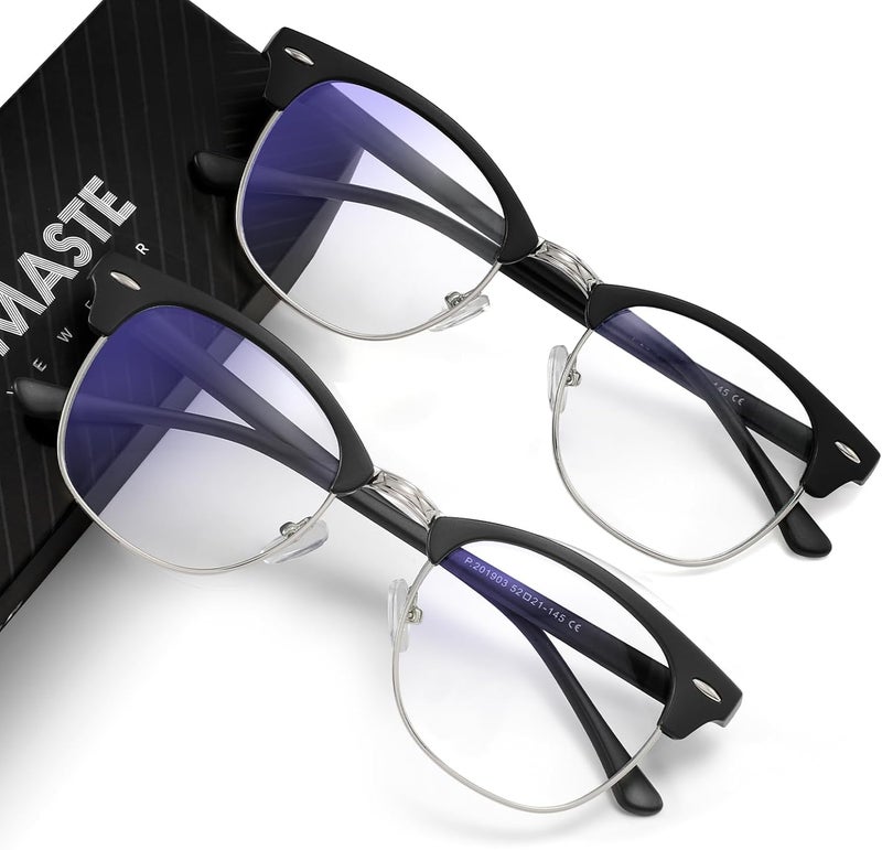 AOMASTE Store نظارات حجب الضوء الأزرق بتصميم عتيق إطار نصف دائري عدسة شفافة UV مضادة للإجهاد للكمبيوتر والألعاب للنساء والرجال (P58) - Image 1