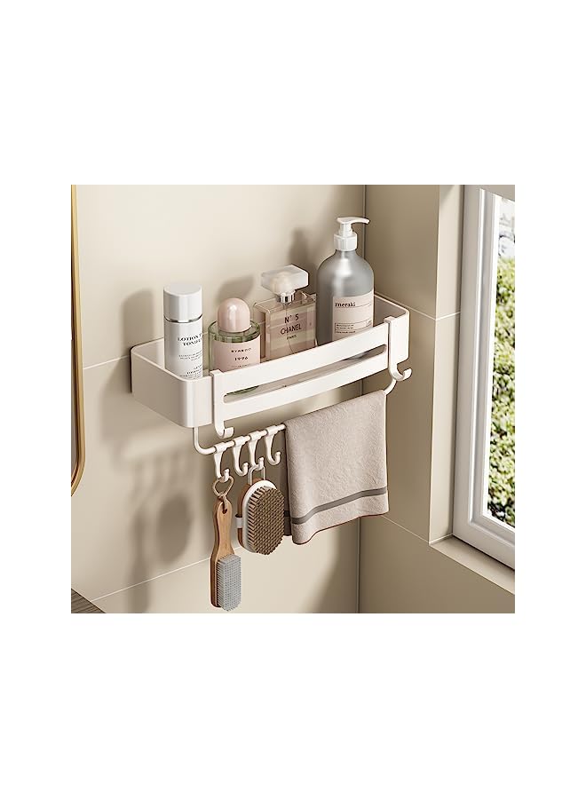 vesus Shower Caddy Shelf, Wall Mounted Space Aluminum Organizer Bathroom Shower Shampoo Rack Holder, Rustproof Bath Storage Basket with 6 Hooks and Towel Bar for Bathroom, Toilet, Kitchen  - Image 2