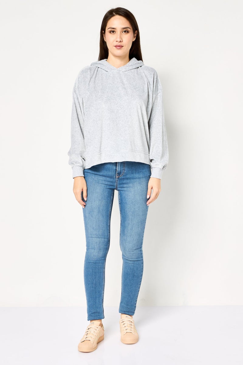 Aerie هودي طويل الأكمام للنساء بلون رمادي - Image 4