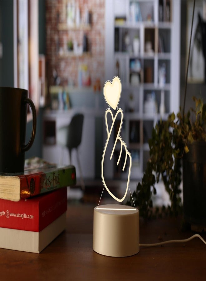 AICA مصباح LED ثلاثي الأبعاد بتصميم قلب كوري من إنتاج فرقة BTS (أبيض) - قاعدة ملونة - هدايا لمحبي فرقة BTS من محبي القلب الكوري - مناسب للفتيات والنساء والصديقات والمراهقات - Image 1