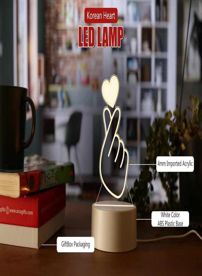 AICA مصباح LED ثلاثي الأبعاد بتصميم قلب كوري من إنتاج فرقة BTS (أبيض) - قاعدة ملونة - هدايا لمحبي فرقة BTS من محبي القلب الكوري - مناسب للفتيات والنساء والصديقات والمراهقات - Image 2