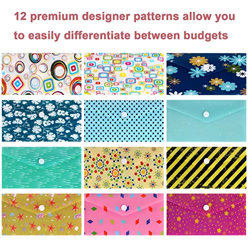 ABC life Cash Envelopes Plastic for Budget System - Money Envelopes for Budgeting and Saving, 12 Pack of Assorted Colors, Tear and Water Resistant, 12 Expense Tracking Budget Sheets & 3 Label Sheets - Image 2