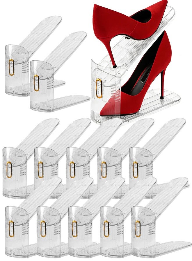 HOIGON 14 Pack Clear Shoe Slots Organizer, Adjustable Double Deck Shoe Rack, Stackable Design for Closet and Store, Space-Saving Shoe Display - Image 1