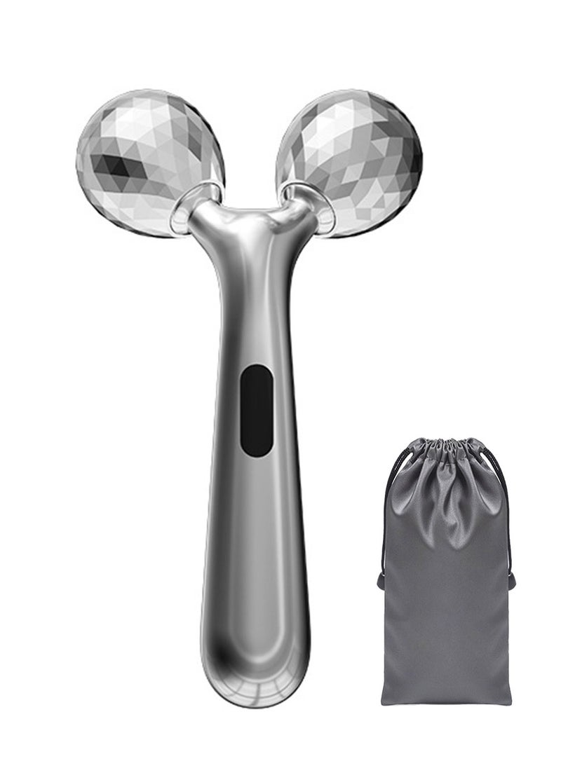 Syarme - Stainless Steel Scraping and Facial Roller Set, Micro Current V Shaped Facial Roller Massager, Facial Carving Tool, Metal Skincare, Reduces Neck and Eye Wrinkles, Female Massager - Image 1