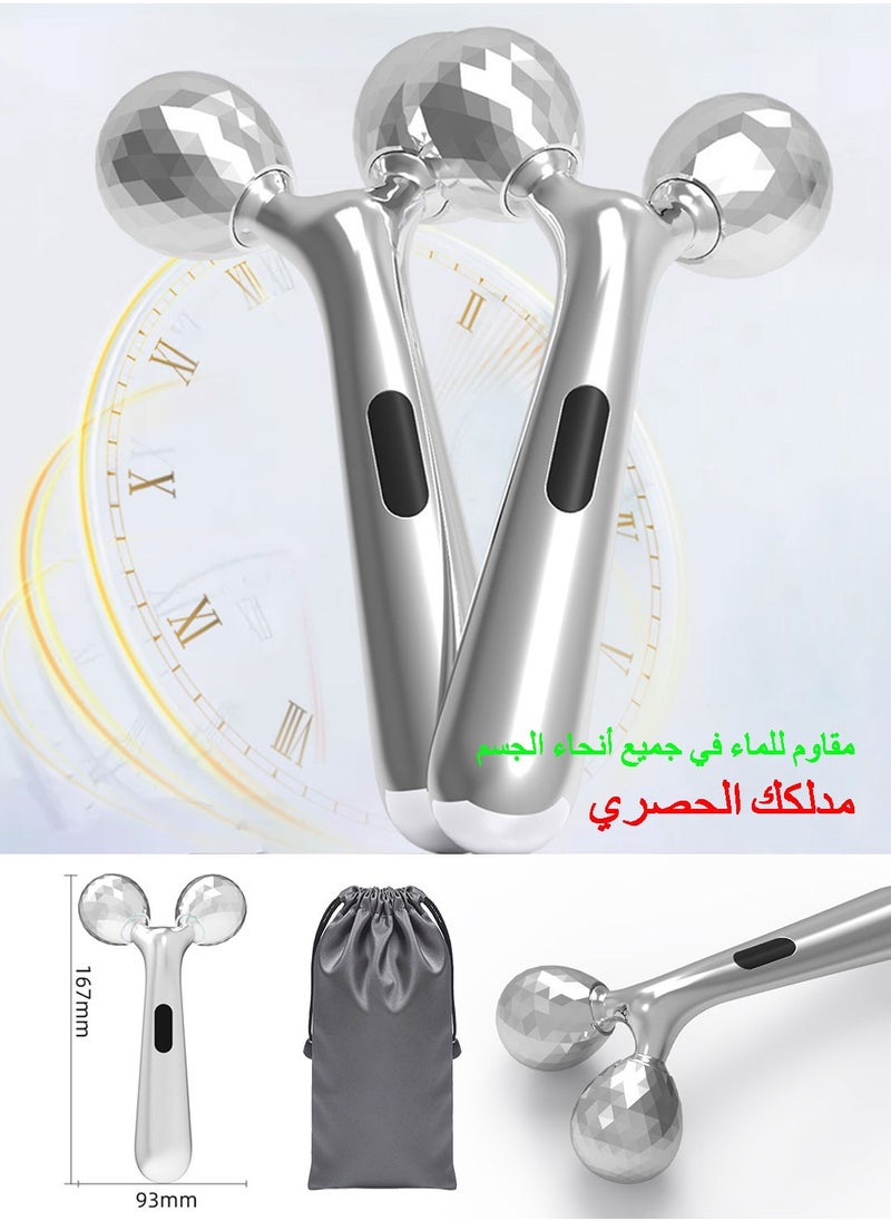 Syarme - Stainless Steel Scraping and Facial Roller Set, Micro Current V Shaped Facial Roller Massager, Facial Carving Tool, Metal Skincare, Reduces Neck and Eye Wrinkles, Female Massager - Image 1