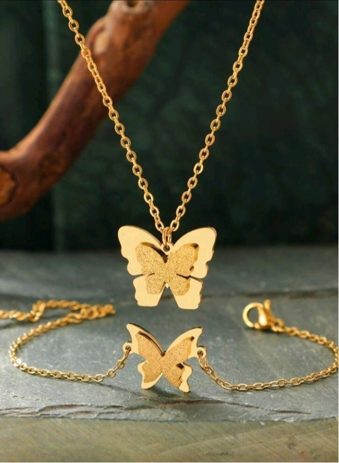 Trendy Stainless Steel Gold Plated Jewellery Set For Women - Image 2