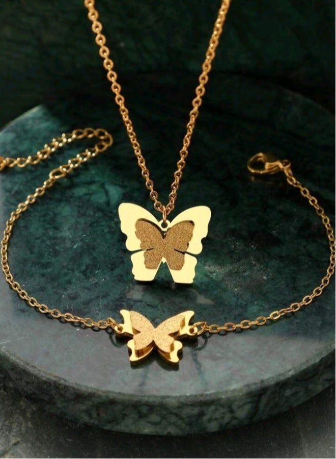 Trendy Stainless Steel Gold Plated Jewellery Set For Women - Image 4