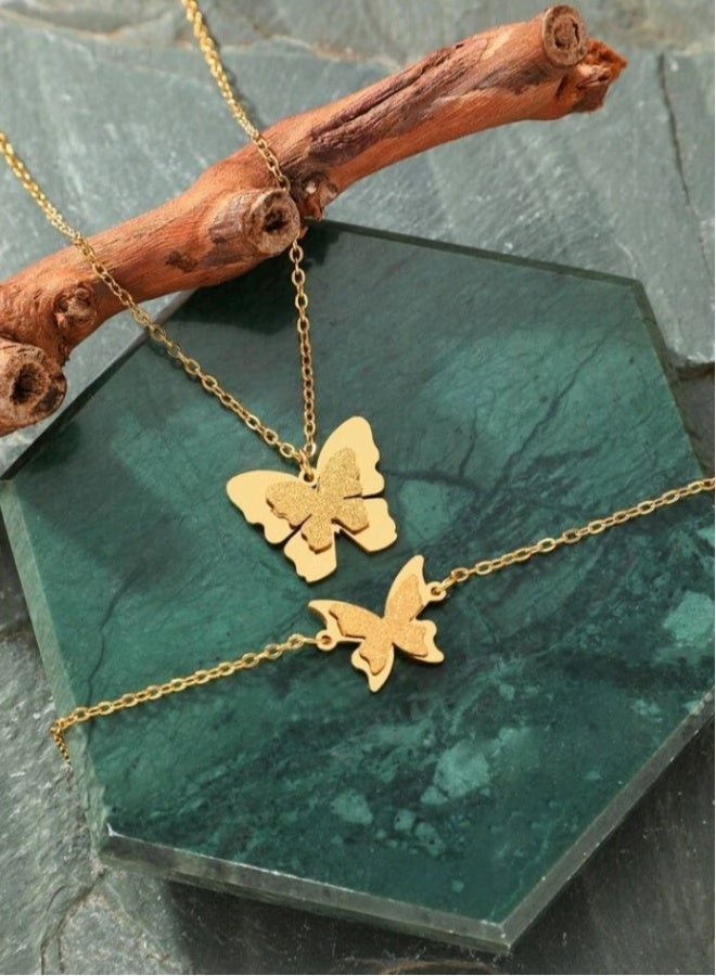 Trendy Stainless Steel Gold Plated Jewellery Set For Women - Image 3