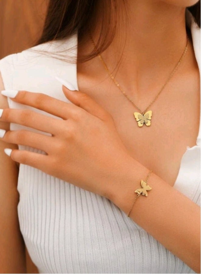Trendy Stainless Steel Gold Plated Jewellery Set For Women - Image 1