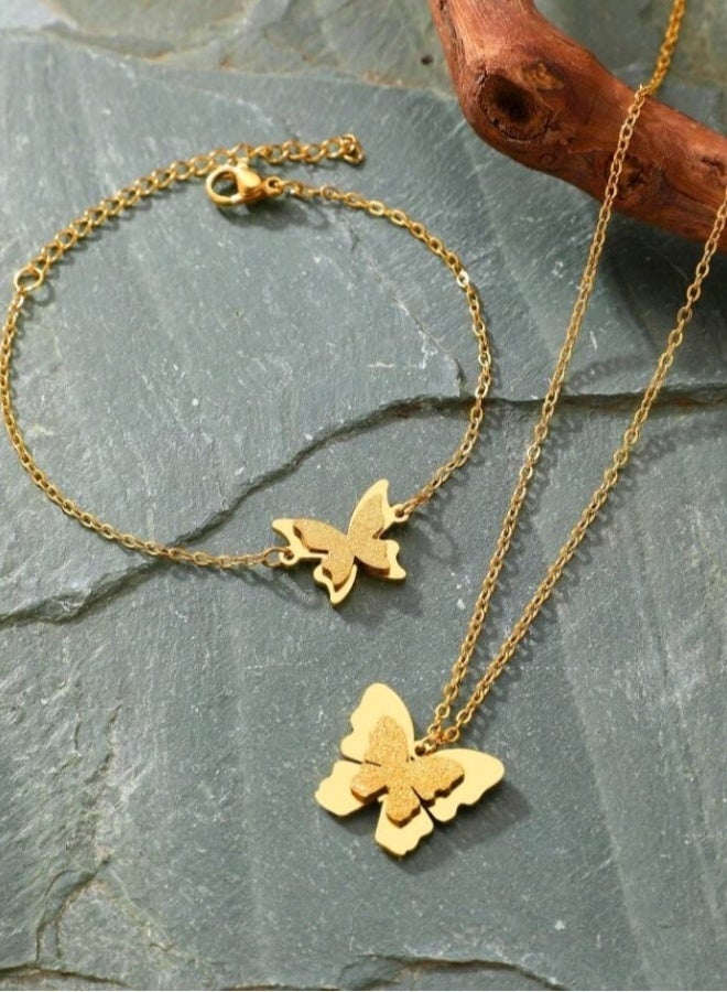 Trendy Stainless Steel Gold Plated Jewellery Set For Women - Image 5