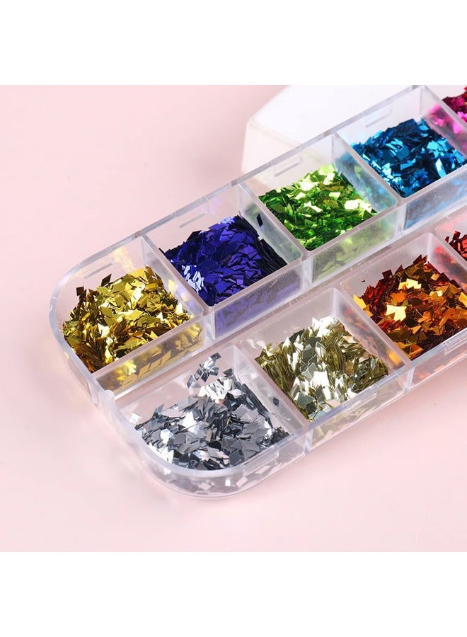 Vezocim 3D Sparkly Glitter Sequins, Holographic Rhombus Shape Glitters Nail Flakes, 12 Colors Rhombus Nail Art Glitter Design for Women, DIY Shiny Fingernail Crafts Decorations - Image 2