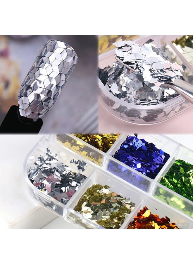 Vezocim 3D Sparkly Glitter Sequins, Holographic Rhombus Shape Glitters Nail Flakes, 12 Colors Rhombus Nail Art Glitter Design for Women, DIY Shiny Fingernail Crafts Decorations - Image 5