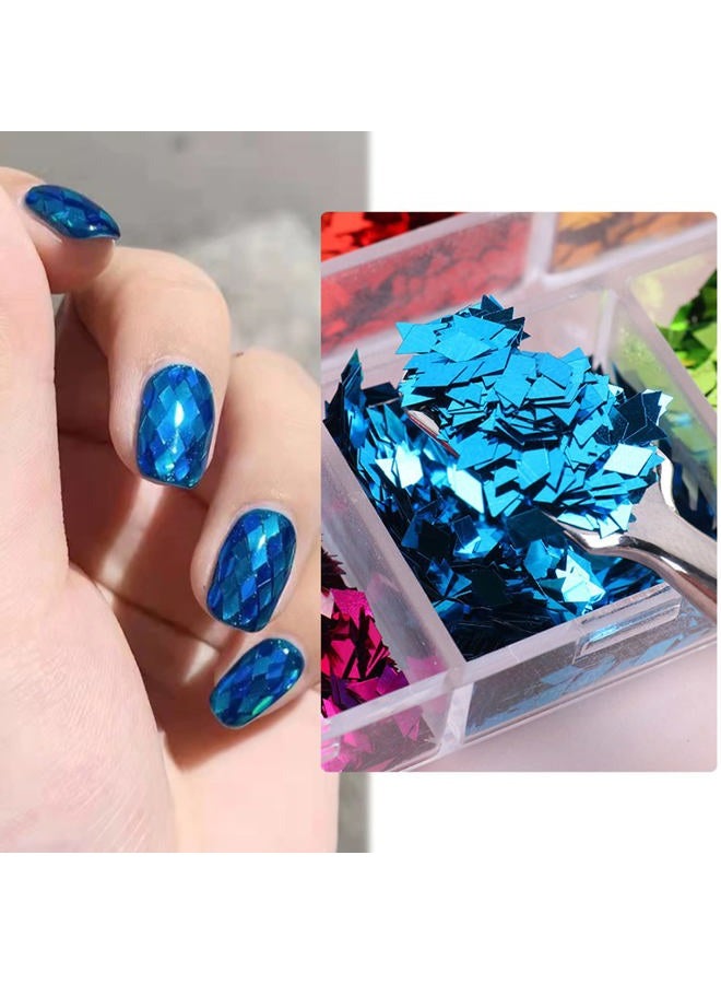 Vezocim 3D Sparkly Glitter Sequins, Holographic Rhombus Shape Glitters Nail Flakes, 12 Colors Rhombus Nail Art Glitter Design for Women, DIY Shiny Fingernail Crafts Decorations - Image 4