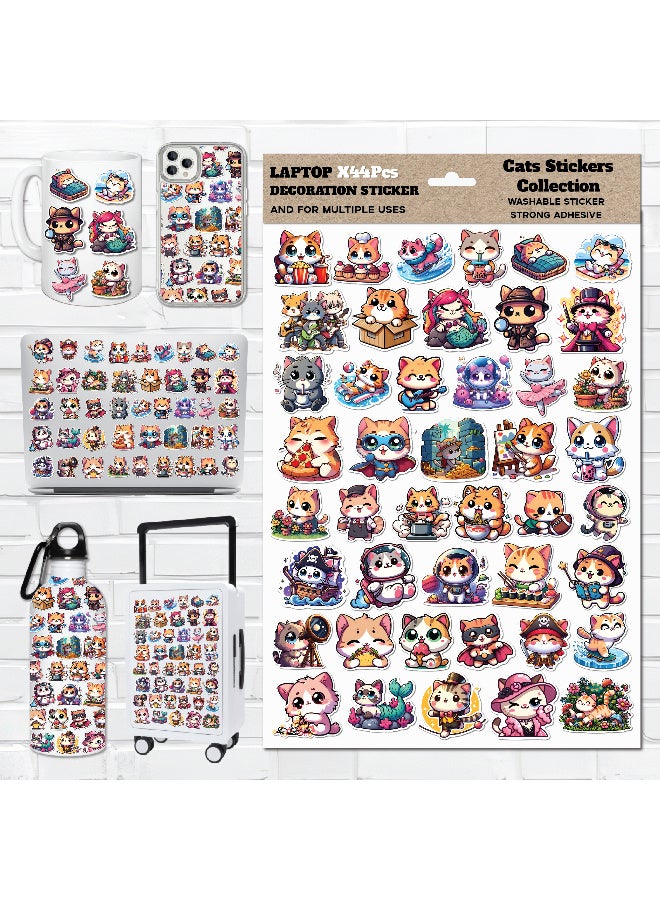 Laptop Sticker - 44 Pcs Cat Stickers Cute Custom Shapes Waterproof Scratch And Heat Resistant for Laptops, Mugs, Mirrors, and Bottles, Perfect for Personalizing Your Gear,  Laptop Vinyl Sticker