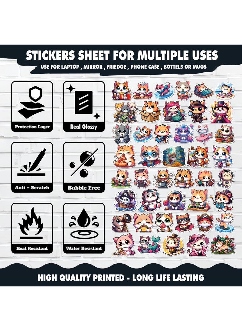 Laptop Sticker - 44 Pcs Cat Stickers Cute Custom Shapes Waterproof Scratch And Heat Resistant for Laptops, Mugs, Mirrors, and Bottles, Perfect for Personalizing Your Gear,  Laptop Vinyl Sticker