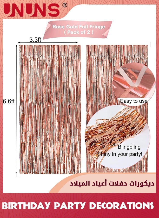 UNUNS Rose Gold Birthday Party Decorations,Happy Birthday Banner,Rose Gold Cupcake Toppers Fringe Curtain Heart Star Foil Confetti Balloons,Rich Party Supplies For Women Girls Birthday Princess Party - Image 4