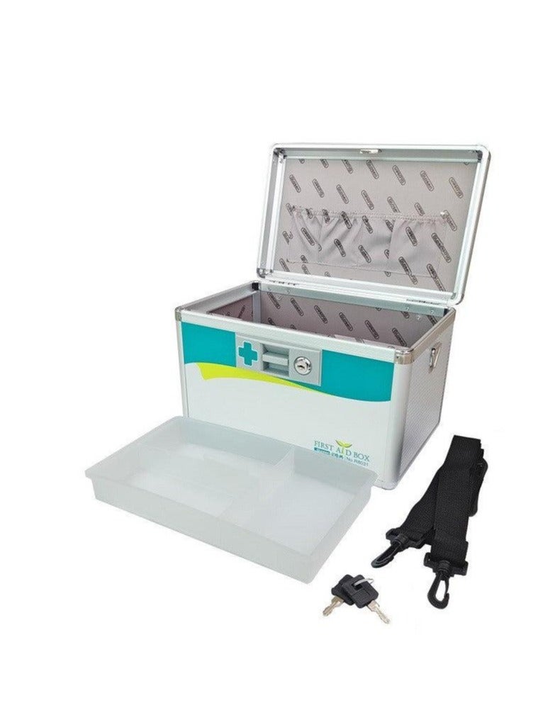 Glosen First Aid Box with shoulder Strap Aluminum 305X195x200 Silver Medicine Lock Box,locking medicine box, Security Lock Boxes Glosen First Aid Box with shoulder Strap Aluminum, Silver - Image 2