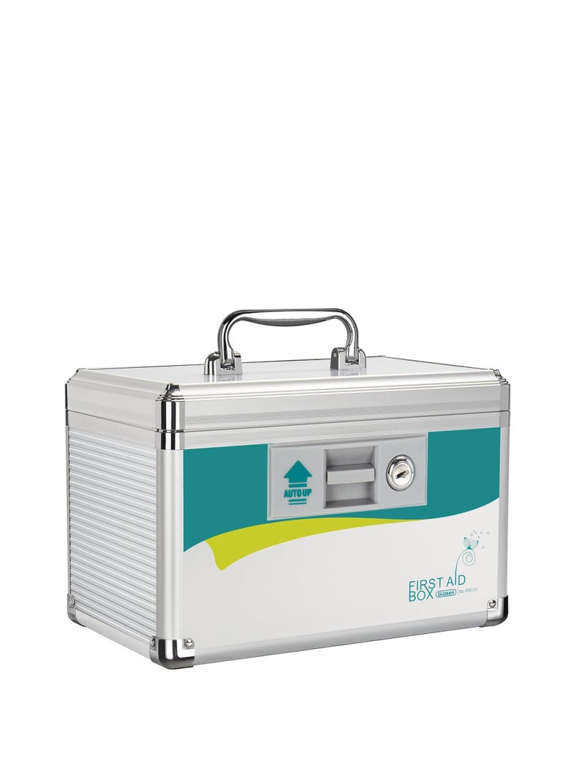 Glosen First Aid Box with shoulder Strap Aluminum 305X195x200 Silver Medicine Lock Box,locking medicine box, Security Lock Boxes Glosen First Aid Box with shoulder Strap Aluminum, Silver - Image 3