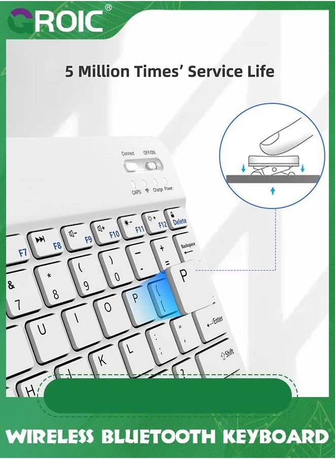 GROIC Ultra-Slim White Wireless Bluetooth Keyboard, Portable Mini Rechargeable Keyboard Compatible with iPad 10.2inch/iPad Air/iPad Mini, Samsung Tablet Phone Smartphone and Other Enable Devices  - Image 3