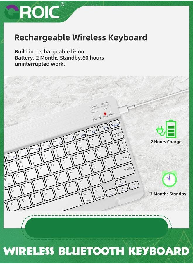 GROIC Ultra-Slim White Wireless Bluetooth Keyboard, Portable Mini Rechargeable Keyboard Compatible with iPad 10.2inch/iPad Air/iPad Mini, Samsung Tablet Phone Smartphone and Other Enable Devices  - Image 2
