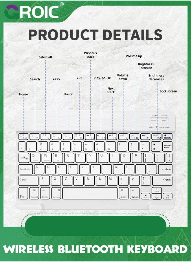 GROIC Ultra-Slim White Wireless Bluetooth Keyboard, Portable Mini Rechargeable Keyboard Compatible with iPad 10.2inch/iPad Air/iPad Mini, Samsung Tablet Phone Smartphone and Other Enable Devices  - Image 4