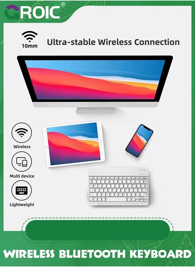 GROIC Ultra-Slim White Wireless Bluetooth Keyboard, Portable Mini Rechargeable Keyboard Compatible with iPad 10.2inch/iPad Air/iPad Mini, Samsung Tablet Phone Smartphone and Other Enable Devices  - Image 1