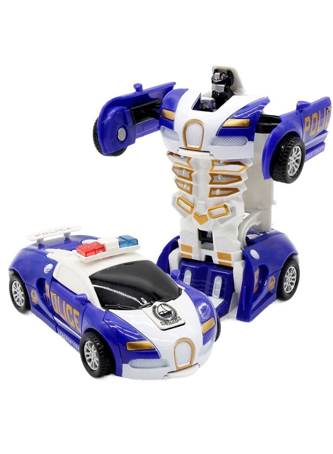 Deformation Robot Car Toy, Police Car Model Toy, Inertial Collision Deformation Car Blue/White - Image 1